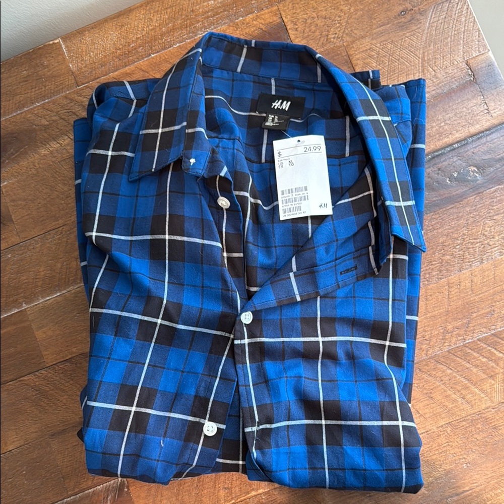 H&M Blue and Black Casual Button Down Shirt